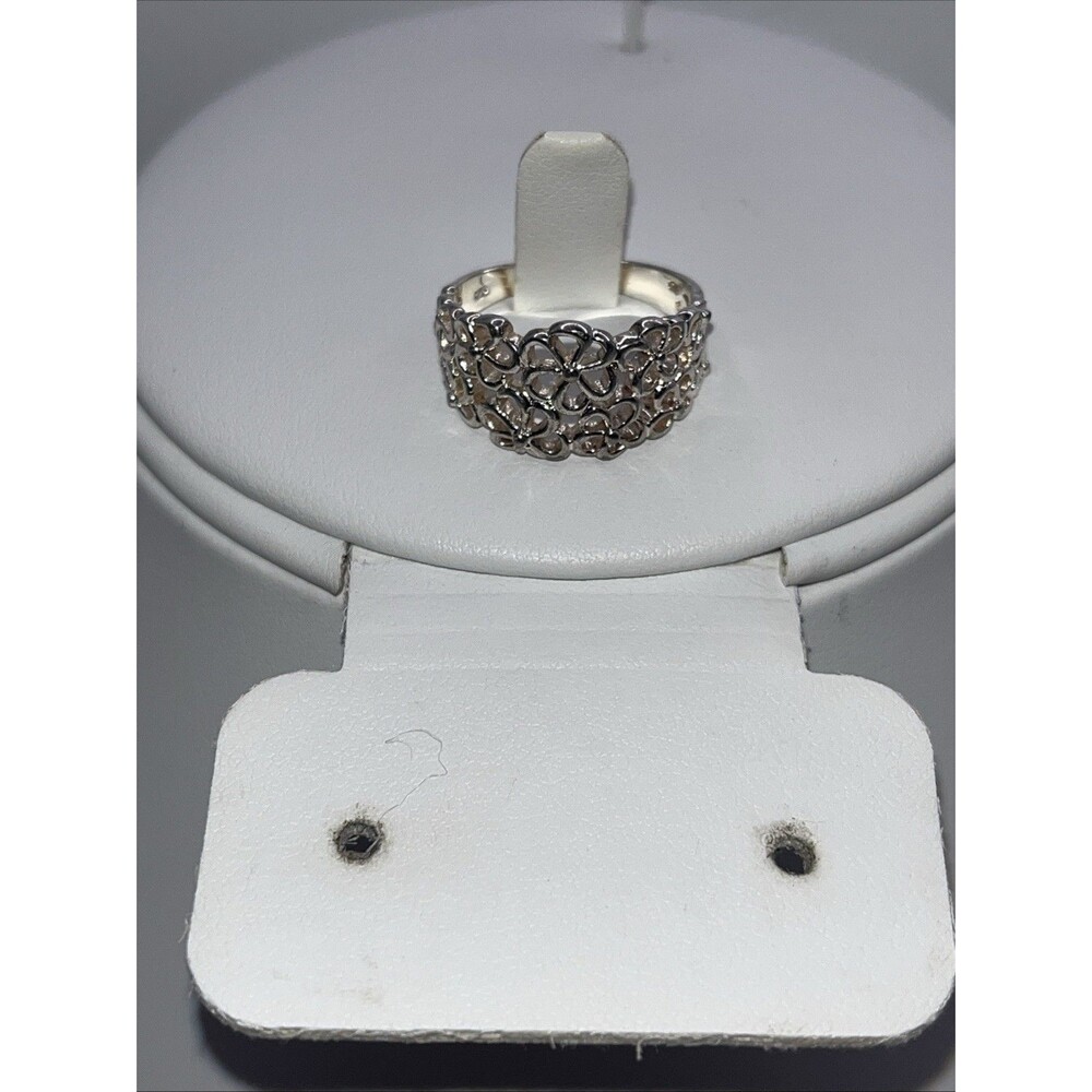 Sterling Silver Flower Blossoms Statement Band - 925 Garden Ring Size 7.75